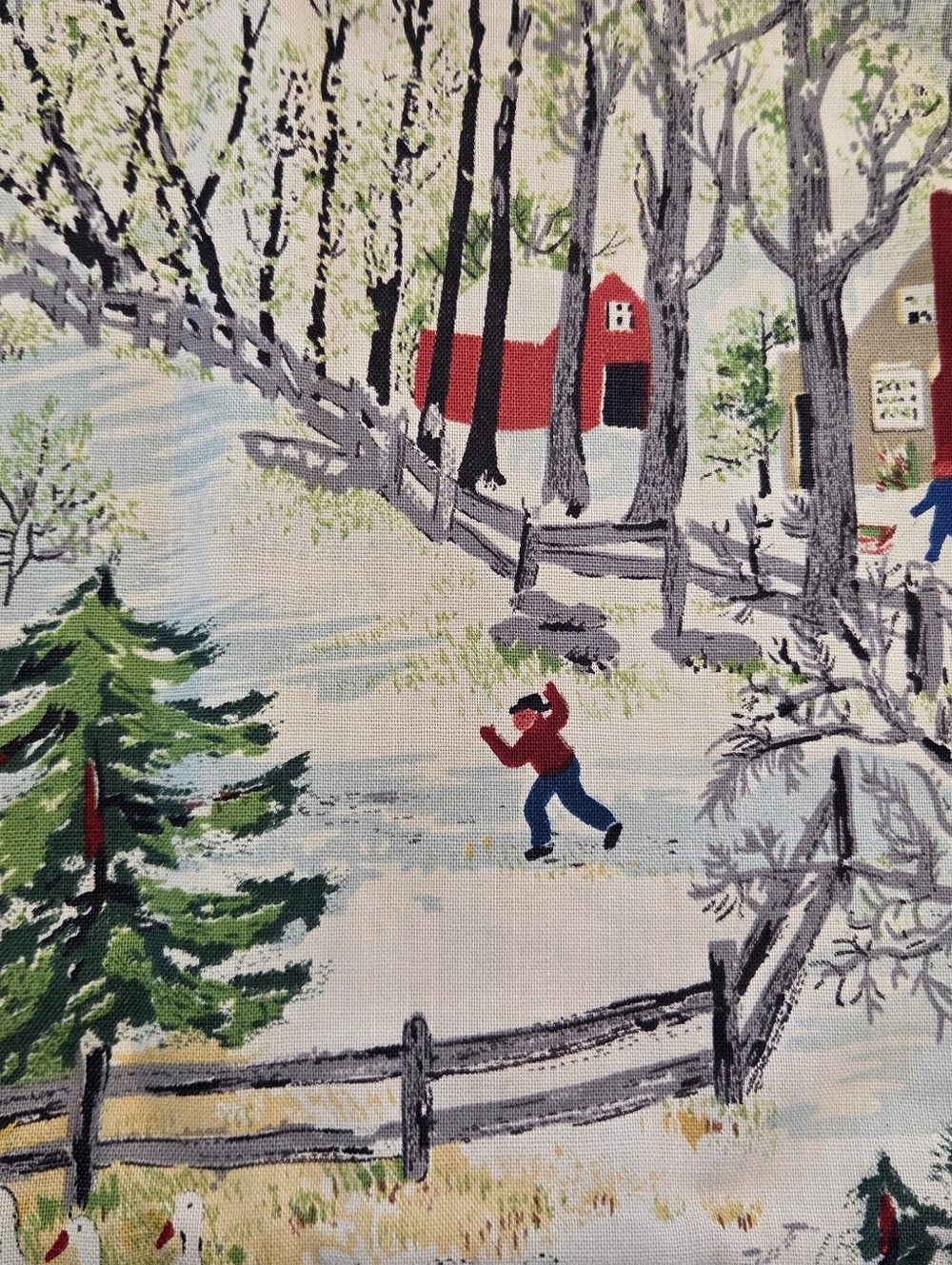 Handmade Accent Pillow Cover of Grandma Moses Early Springtime on the Farm - Picture 5 of 16